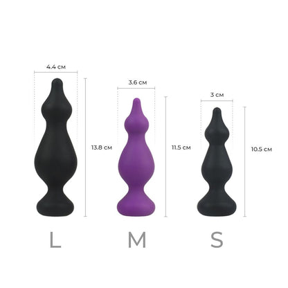 Анальна пробка Adrien Lastic Amuse Mini Black (S) з двома переходами, макс. діаметр 3 см