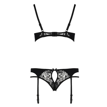 Комплект білизни Passion PAULINE SET S/M, black, стрепи, ліф, стрінги і пояс для панчох