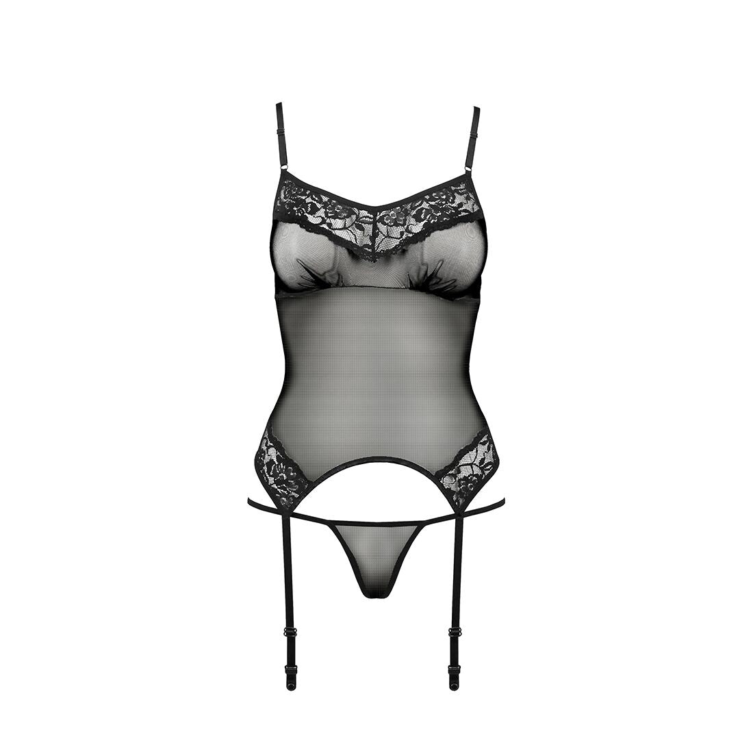 Корсет з пажами Passion MELANIA CORSET S/M, black, трусики, напівпрозорий