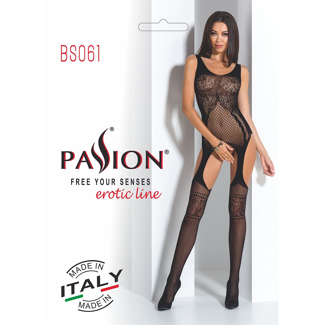 Бодістокінг Passion BS061 black, комбінезон, імітація панчіх