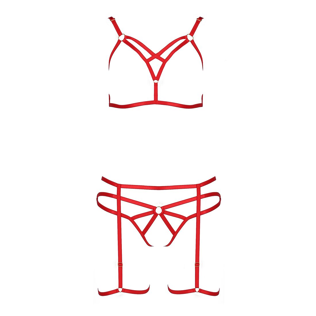 Комплект білизни Passion Exclusive MAGALI SET OpenBra L/XL, red, стрепи, ліф, трусики і пояс