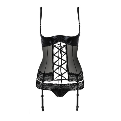 Корсет з відкритими грудьми Passion Exclusive NORTH CORSET S/M, black, пажі, трусики, шнурівка