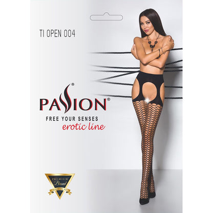 Еротичні колготки Passion TIOPEN 004 1/2 (fishnet 40 den), nero, імітація панчох і пояса