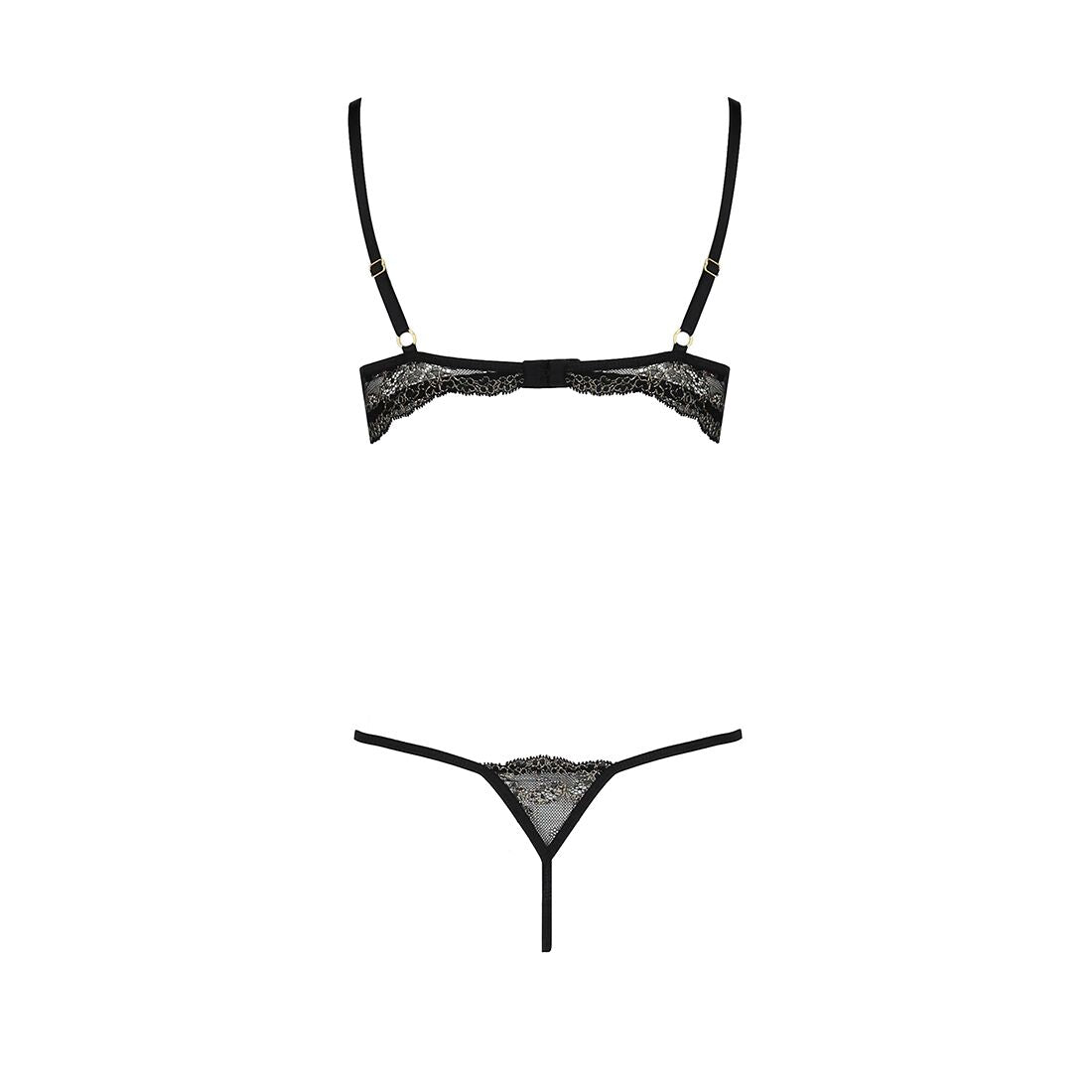 Комплект білизни Passion Exclusive VALERY SET OpenBra S/M, black, стрепи, трусики, відкритий ліф