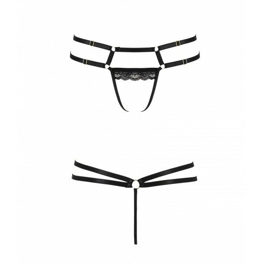 Трусики-стрінги зі стреп та мереживом Passion Exclusive LORRY THONG L/XL, black