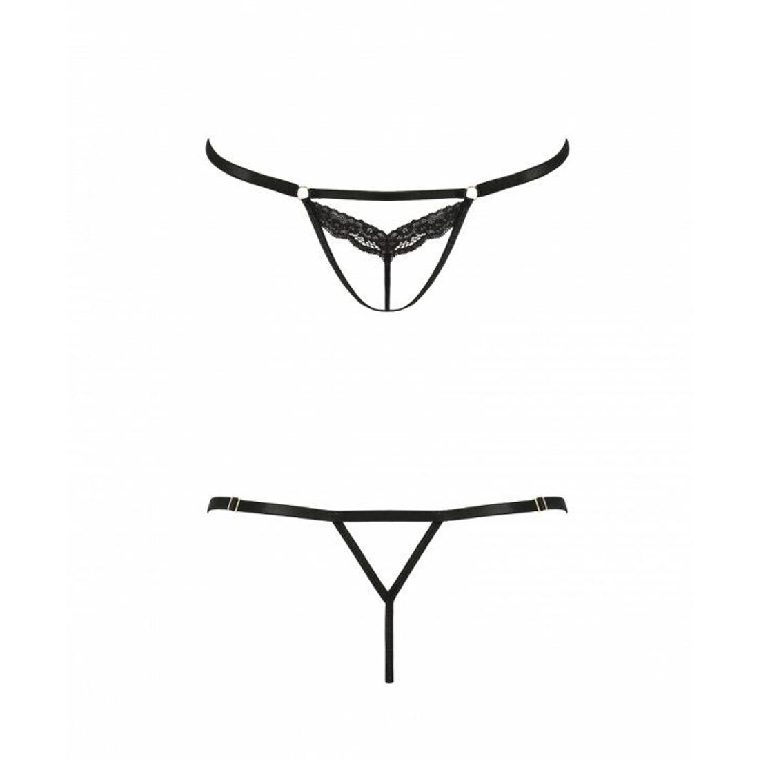 Відверті трусики-стрепи з мереживом Passion Exclusive SOLON THONG S/M, black