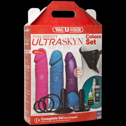 Набір для страпону Doc Johnson Vac-U-Lock Dual Density UltraSKYN Colors Set, діаметр 3х4,5 см