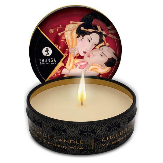 Масажна свічка Shunga Mini Massage Candle – Sparkling Strawberry Wine (30 мл) з афродизіаками