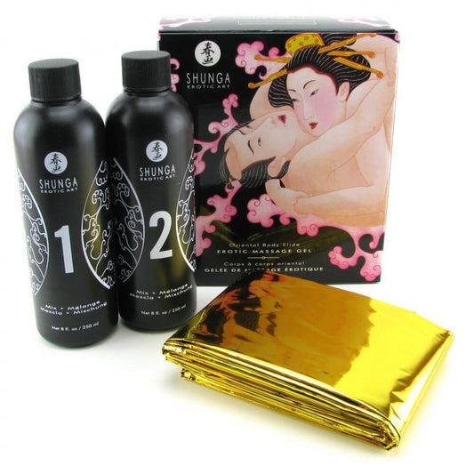 Гель для NURU масажу Shunga Oriental Body-to-Body – Sparkling Strawberry Wine плюс простирадло