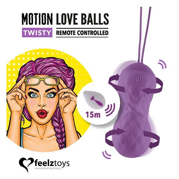 Вагінальні кульки з масажем і вібрацією FeelzToys Motion Love Balls Twisty з пультом ДК, 7 режимів