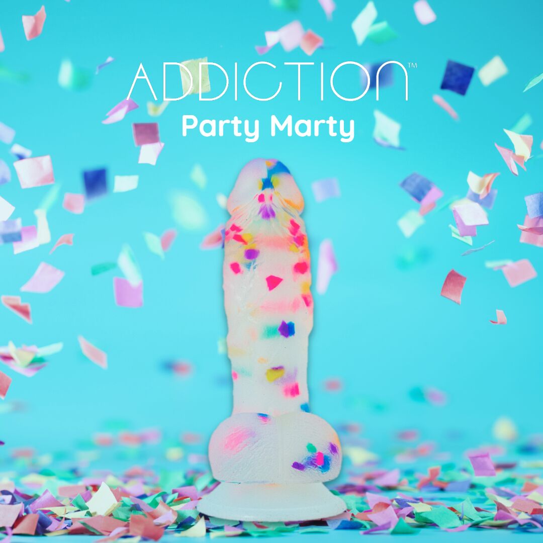 Фалоімітатор з конфетті ADDICTION - PARTY MARTY 7.5″ - FROST & CONFETTI, 19 см, силікон