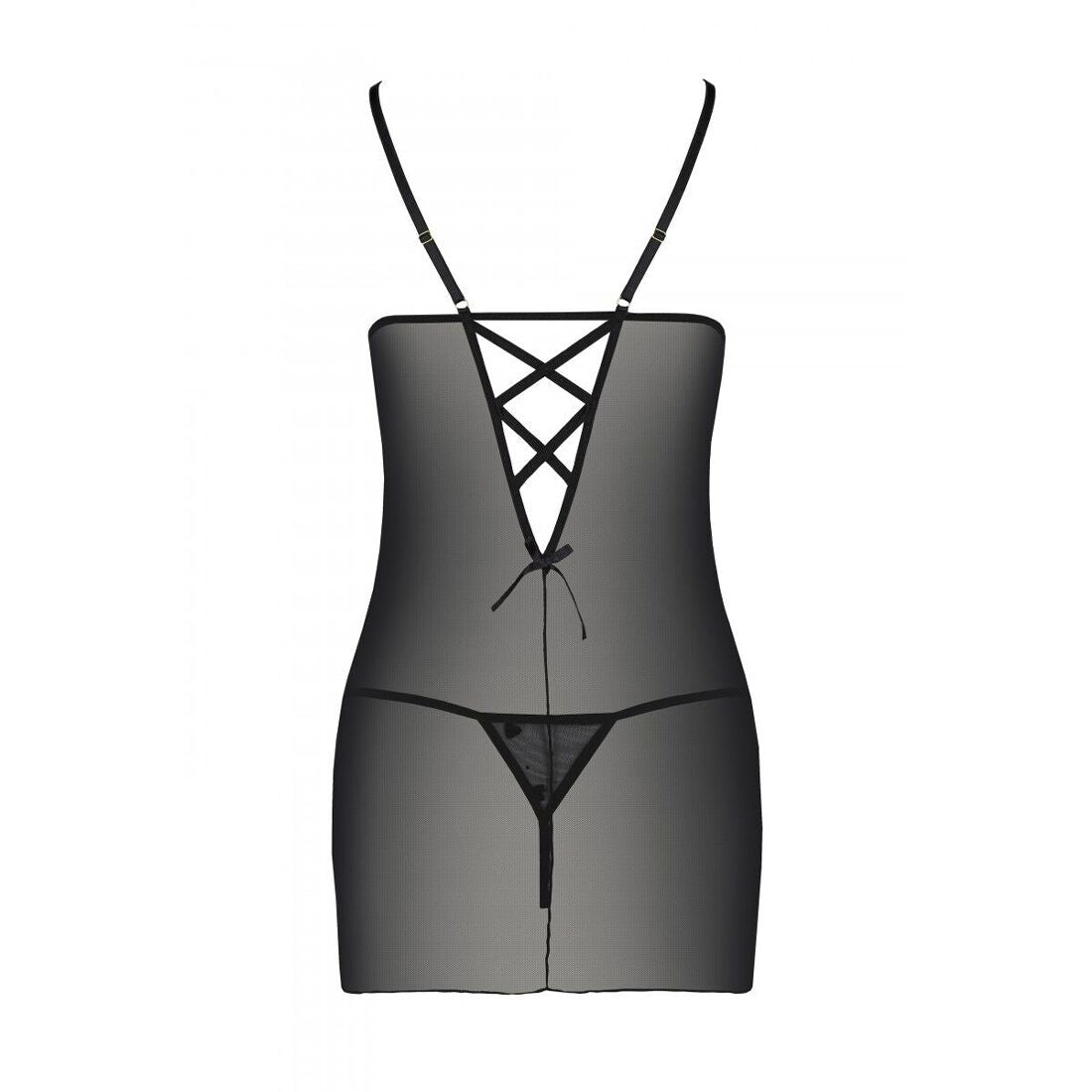 Сорочка з вирізами на грудях, стрінги Passion LOVELIA CHEMISE XXL/XXXL, black