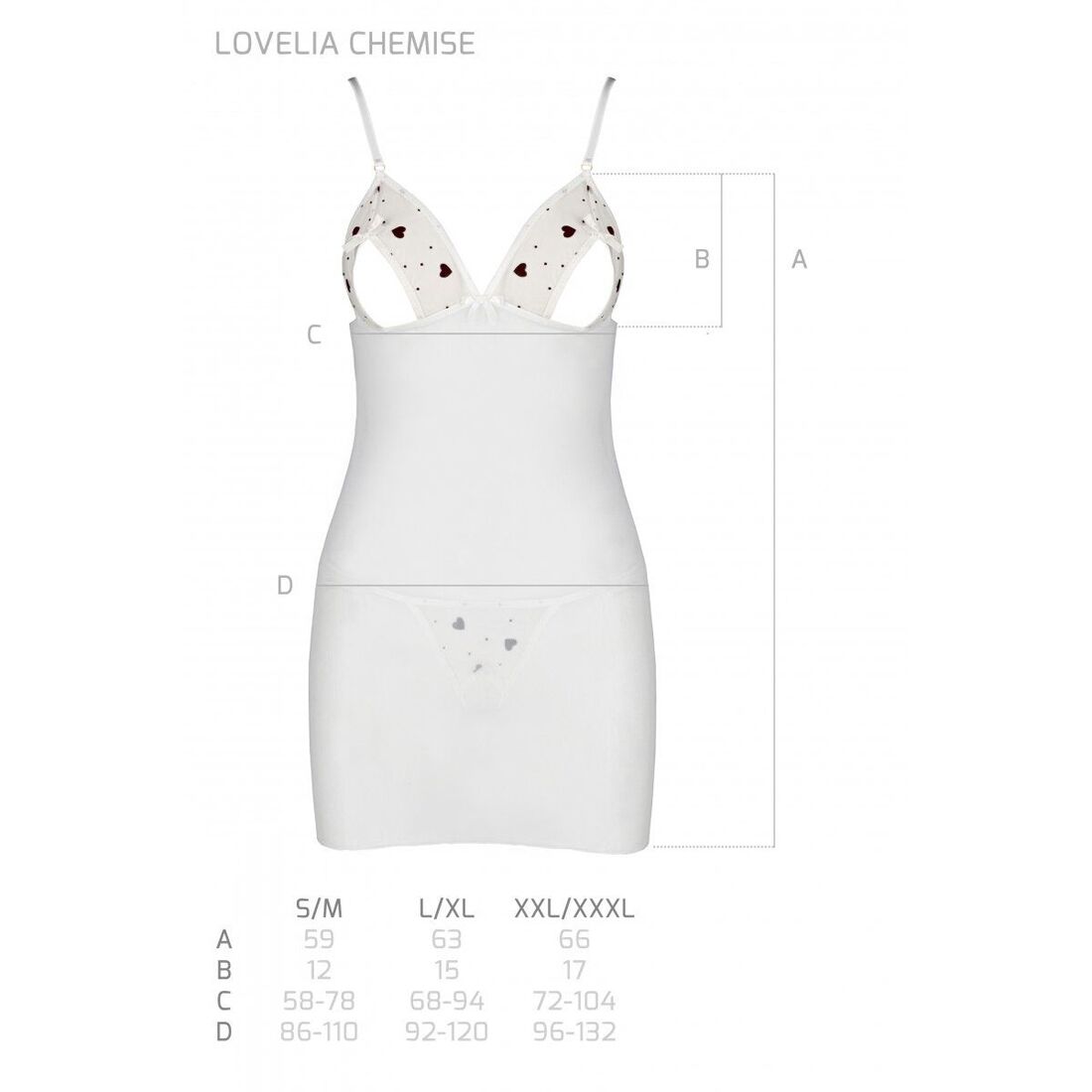 Сорочка з вирізами на грудях, стрінги Passion LOVELIA CHEMISE L/XL, white