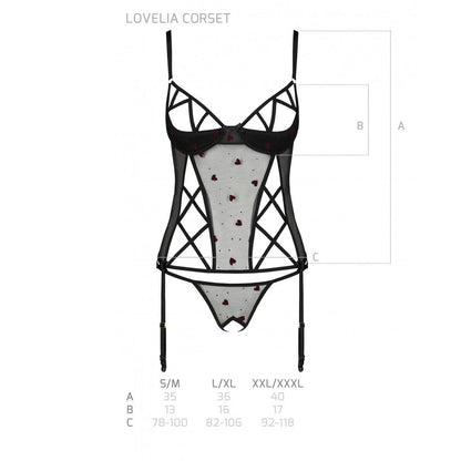 Корсет з підв'язками, стрінги Passion LOVELIA CORSET L/XL, black