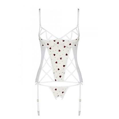 Корсет з підв'язками, стрінги Passion LOVELIA CORSET L/XL, white