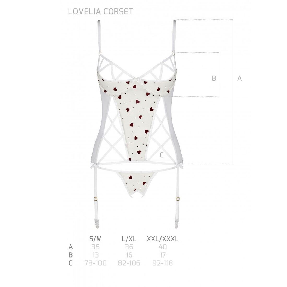 Корсет з підв'язками, стрінги Passion LOVELIA CORSET L/XL, white