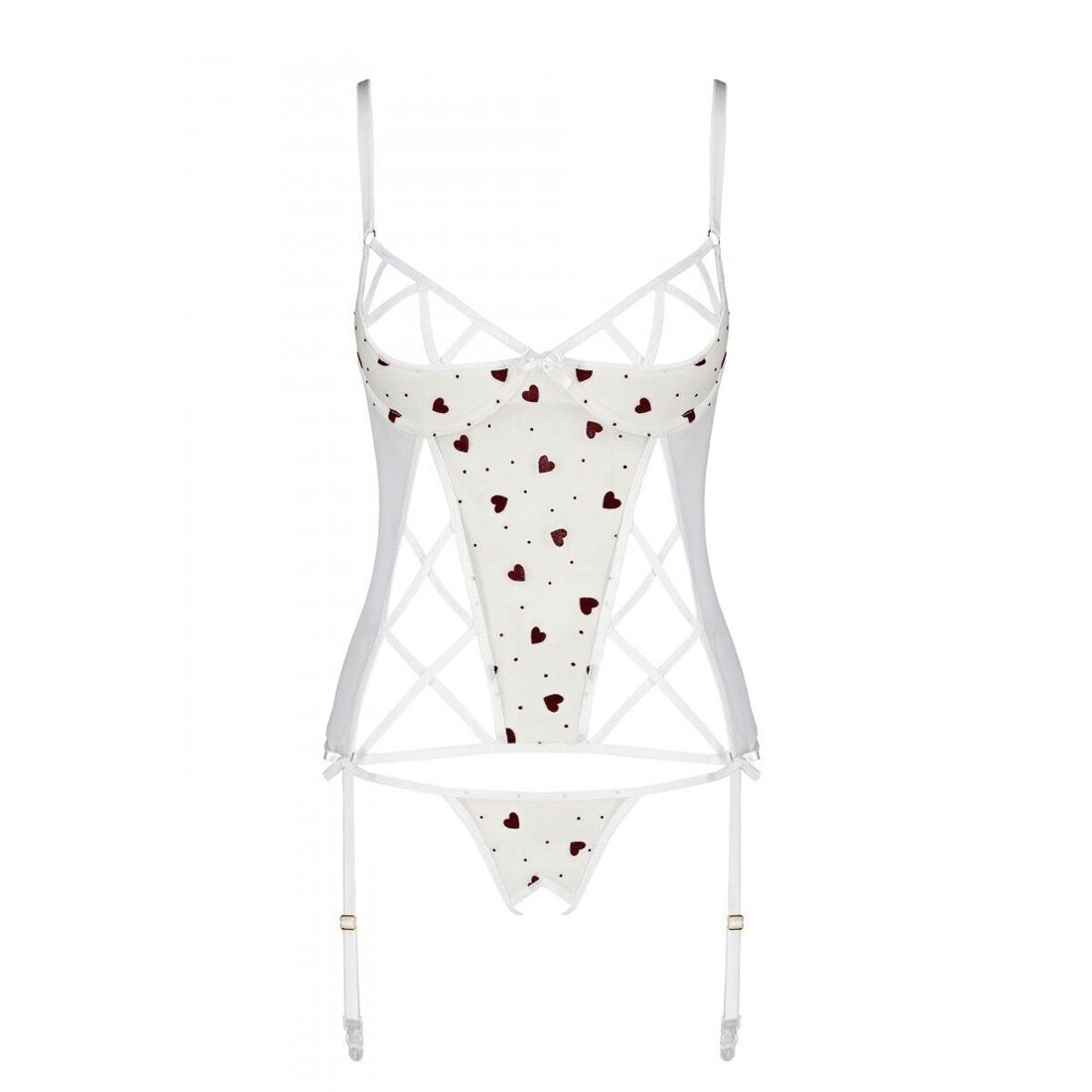 Корсет з підв'язками, стрінги Passion LOVELIA CORSET S/M, white