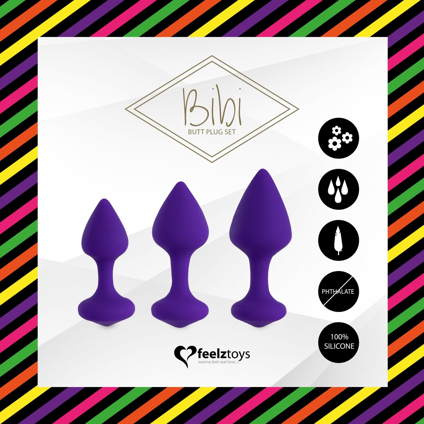 Набір силіконових анальних пробок FeelzToys - Bibi Butt Plug Set 3 pcs Purple