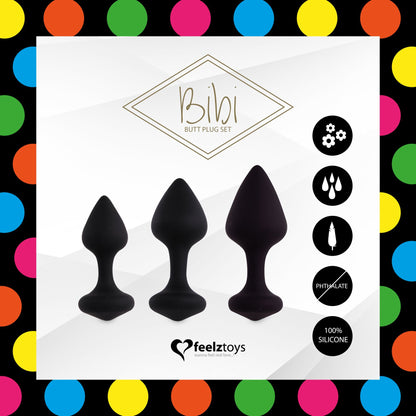 Набір силіконових анальних пробок FeelzToys - Bibi Butt Plug Set 3 pcs Black