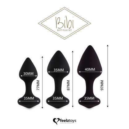 Набір силіконових анальних пробок FeelzToys - Bibi Butt Plug Set 3 pcs Black