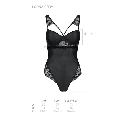 Боді з еко-шкіри та мережива Passion LOONA BODY S/M, black