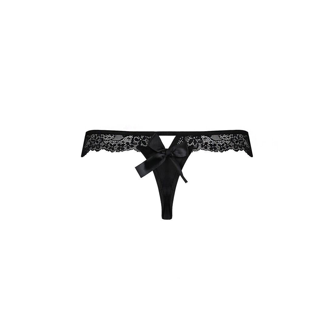 Мереживні трусики-танга з атласним бантиком Passion NAJA THONG L/XL, black