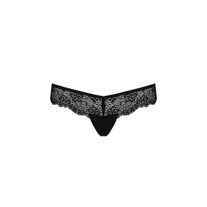 Мереживні трусики-танга з атласним бантиком Passion NAJA THONG L/XL, black