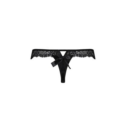 Мереживні трусики-танга з атласним бантиком Passion NAJA THONG S/M, black