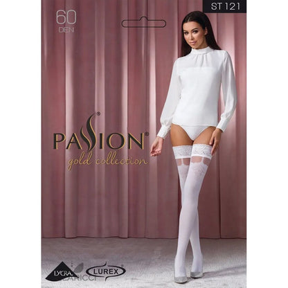 Панчохи Passion ST121 1/2 white на ажурній силіконовій резинці з квітковим орнаментом і вертикальним