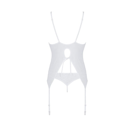 Корсет із пажами, трусики з ажурним декором та відкритим кроком Passion URSULA CORSET L/XL, white