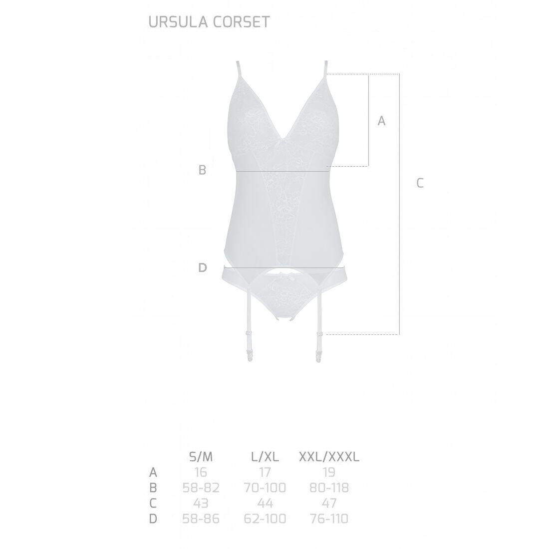 Корсет із пажами, трусики з ажурним декором та відкритим кроком Passion URSULA CORSET L/XL, white