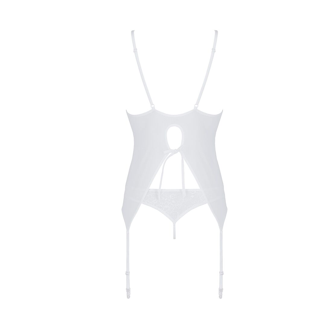 Корсет із пажами, трусики з ажурним декором та відкритим кроком Passion URSULA CORSET S/M, white