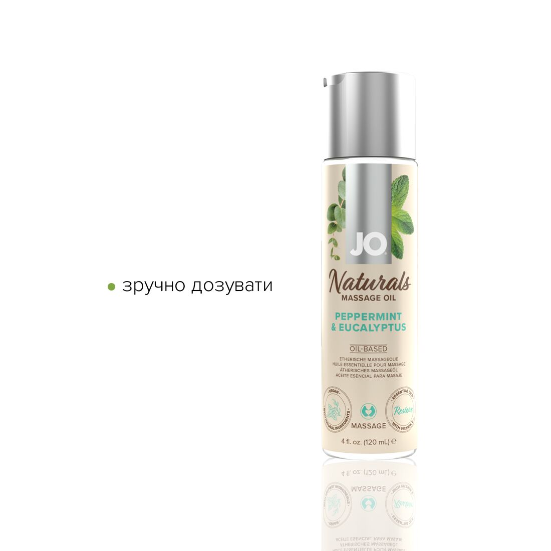 Масажна олія JO Naturals Massage Oil Peppermint & Eucalyptus з ефірними оліями (120 мл)