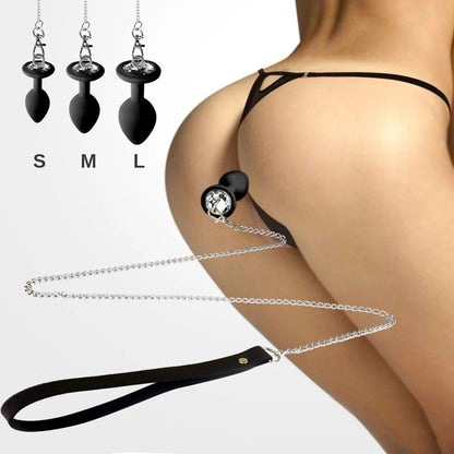 Силіконова анальна пробка Art of Sex Metal Anal Plug with Leash size L з повідцем Black