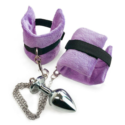 Наручники з металевою анальною пробкою Art of Sex Handcuffs with Metal Anal Plug size M Purple