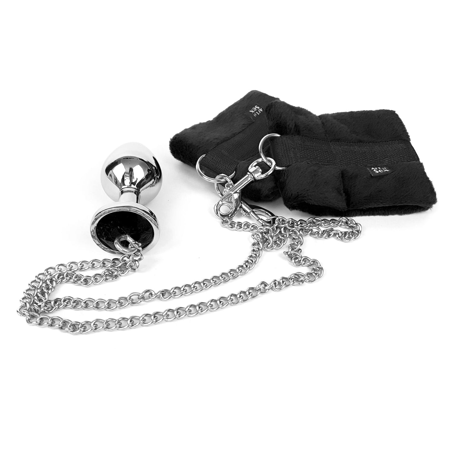 Наручники з металевою анальною пробкою Art of Sex Handcuffs with Metal Anal Plug  size M Black