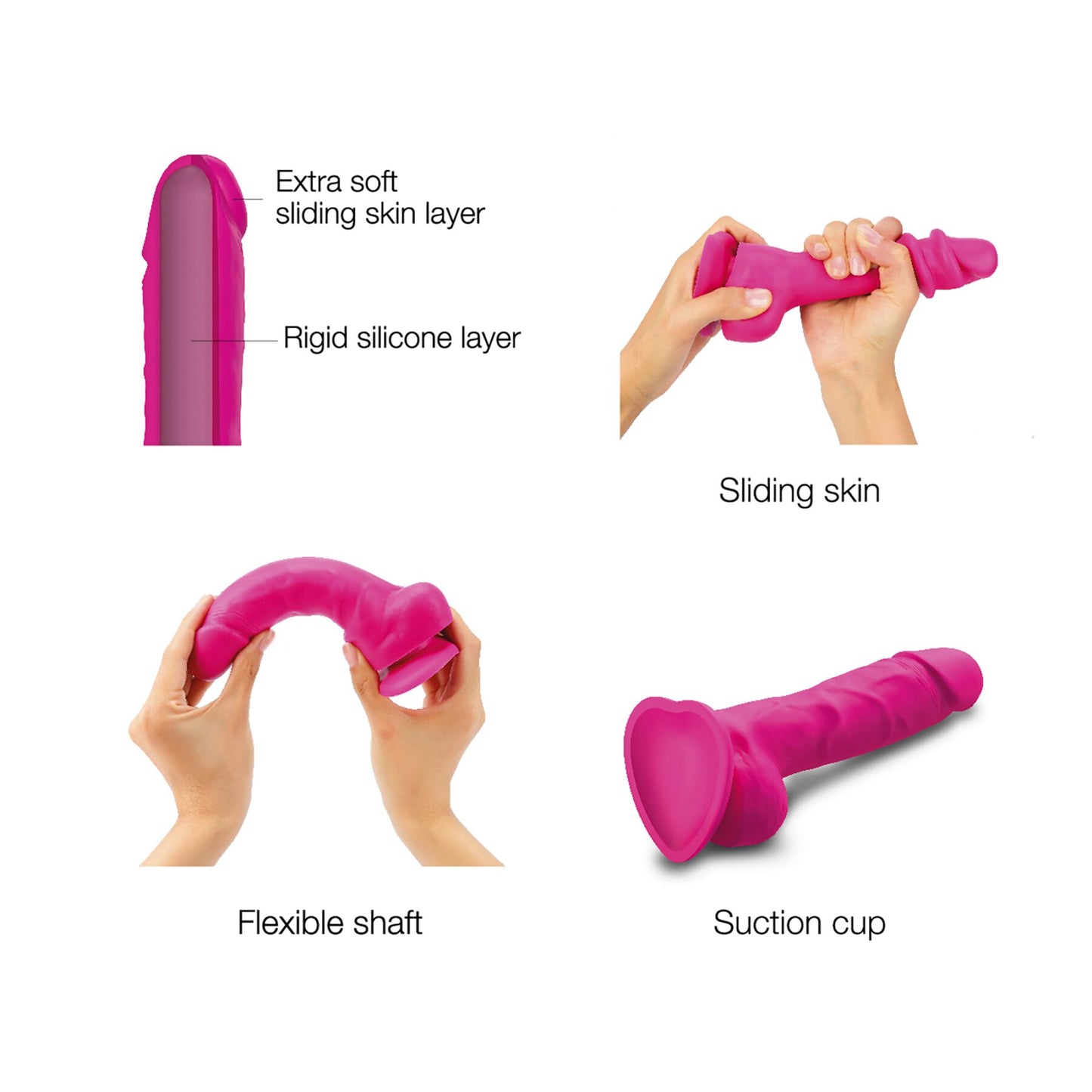 Реалістичний фалоімітатор Strap-On-Me Sliding Skin Realistic Dildo Fuchsia S, ефект рухливої шкіри