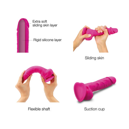 Реалістичний фалоімітатор Strap-On-Me Sliding Skin Realistic Dildo Fuchsia L, ефект рухливої шкіри