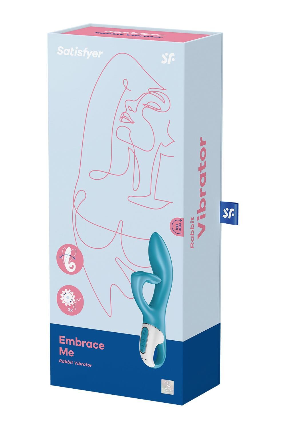 Вібратор-кролик із потрійним відростком Satisfyer Embrace me Turquoise, 2 мотори, діаметр 3,6 см