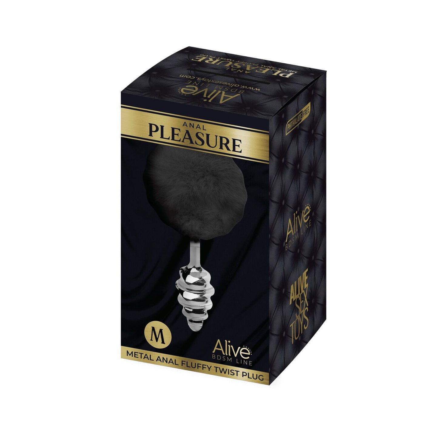 Металева анальна пробка Кролячий хвостик Alive Fluffy Twist Plug M Black, діаметр 3,4 см