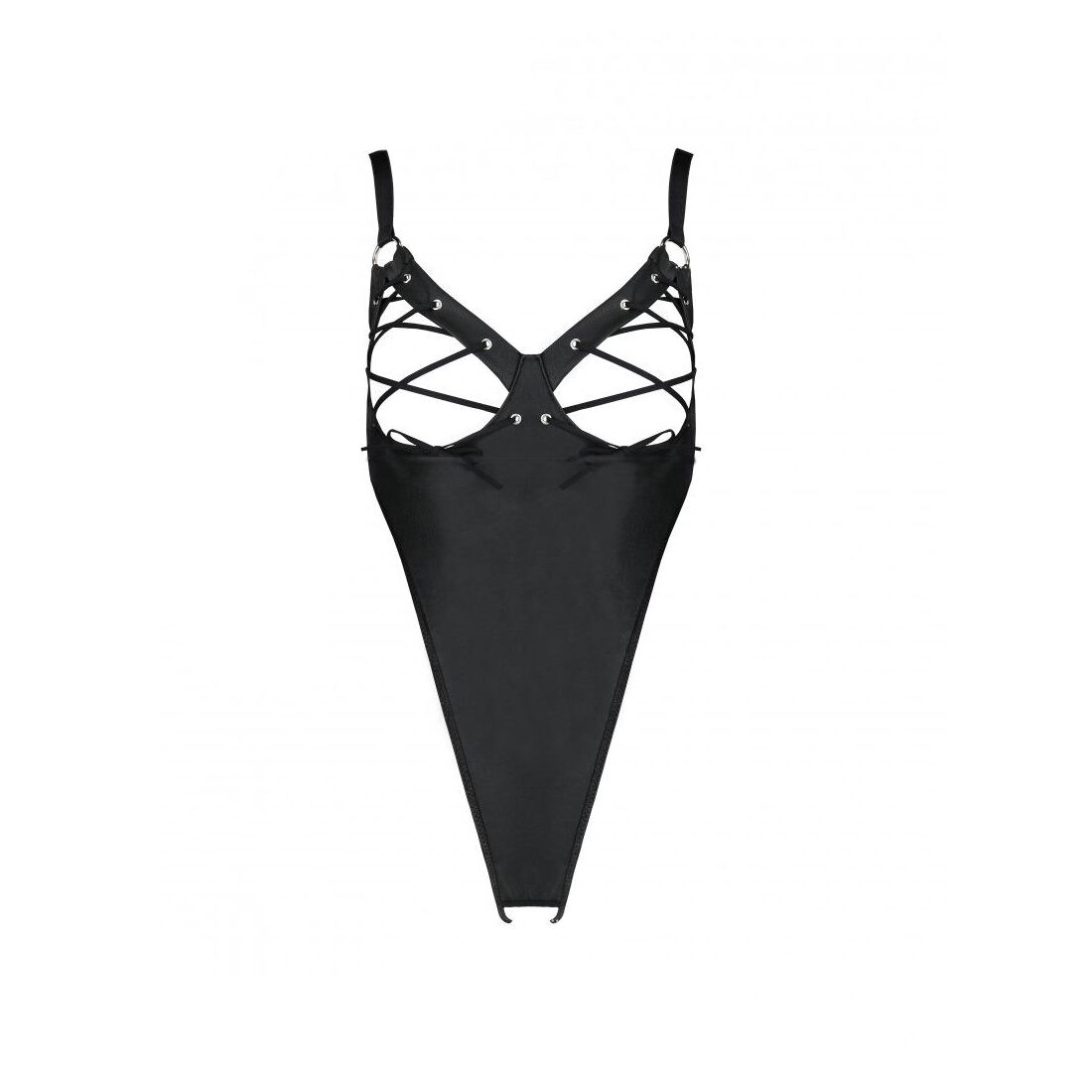 Боді з екошкіри Passion CELINE BODY L/XL, black, з доступом, відкритий