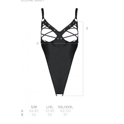 Боді з екошкіри Passion CELINE BODY S/M, black, з доступом, відкритий