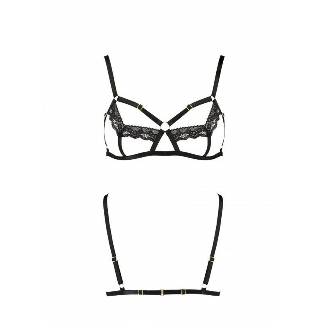 Бюстгальтер-стрепи з мереживом Passion Exclusive SOLON BRA XXL/XXXL, black, трусики в комплекті