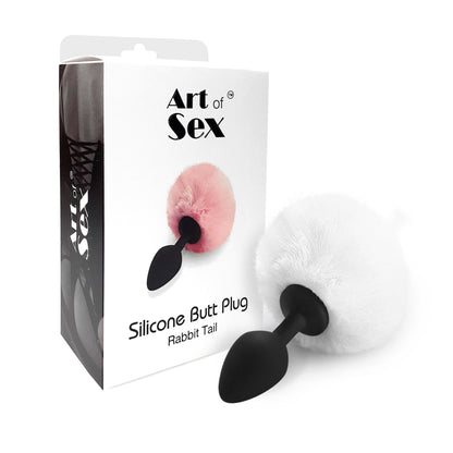 Силіконова анальна пробка М Art of Sex - Silicone Bunny Tails Butt plug White, діаметр 3,5 см