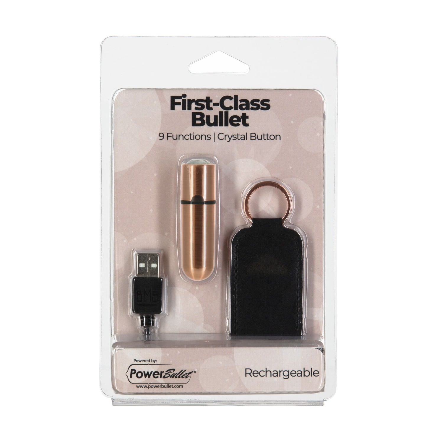 Віброкуля PowerBullet First-Class Bullet 2.5″ з Key Chain Pouch, Rose Gold, 9 режимів вібрації