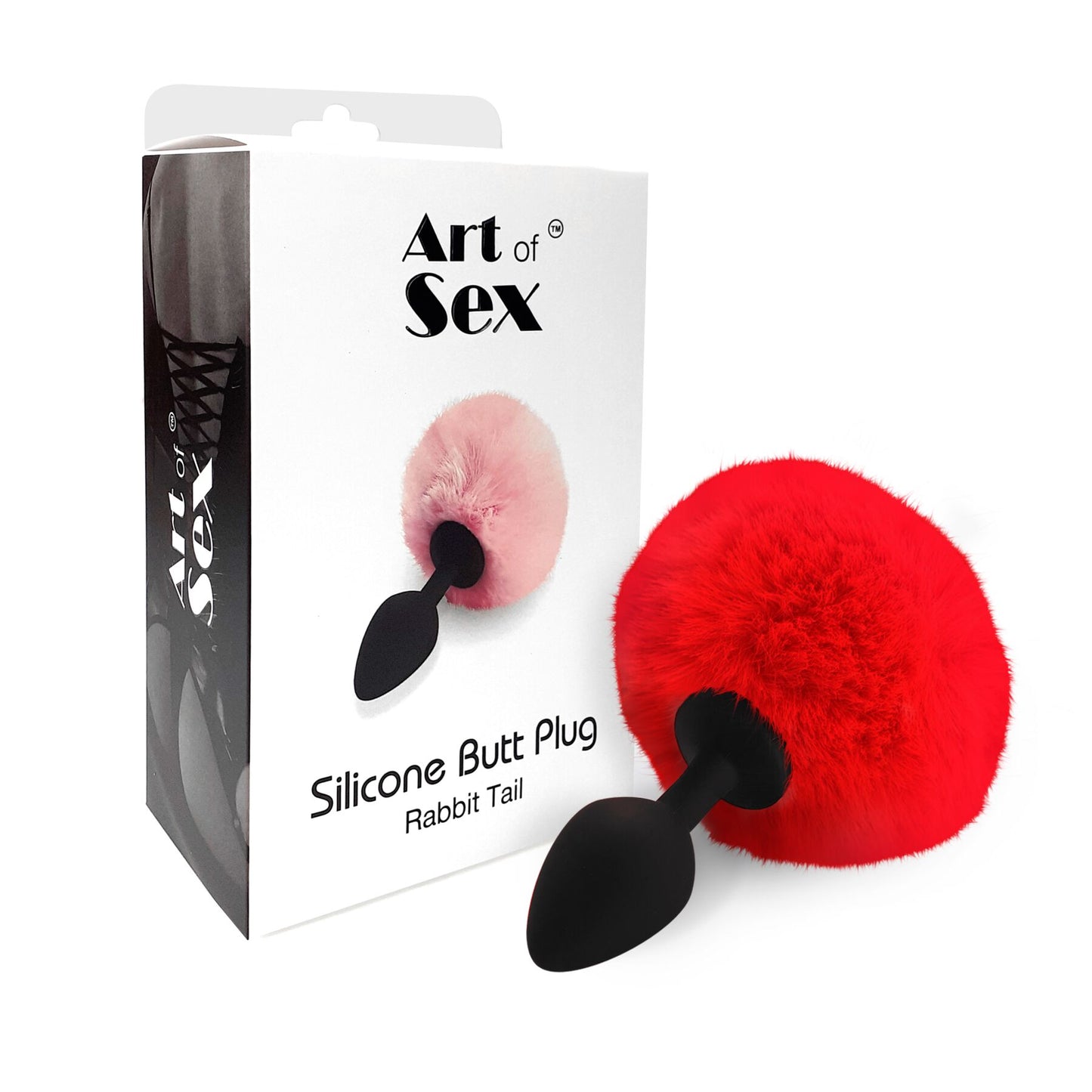 Силіконова анальна пробка М Art of Sex - Silicone Bunny Tails Butt plug Red, діаметр 3,5 см