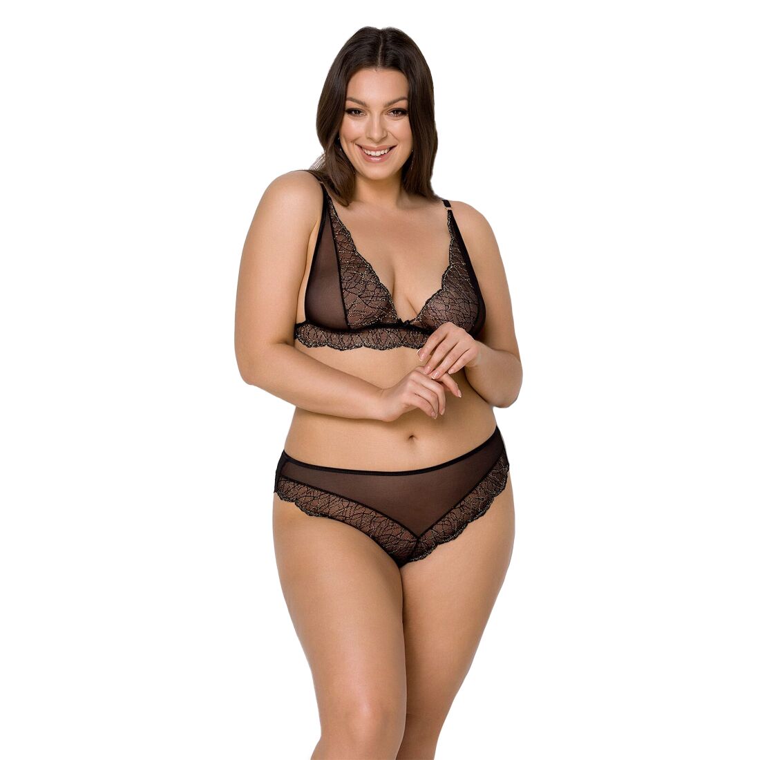 Комплект білизни Passion AMBERLY SET 4XL/5XL black, ліф, трусики бразиліана, люрексова нитка