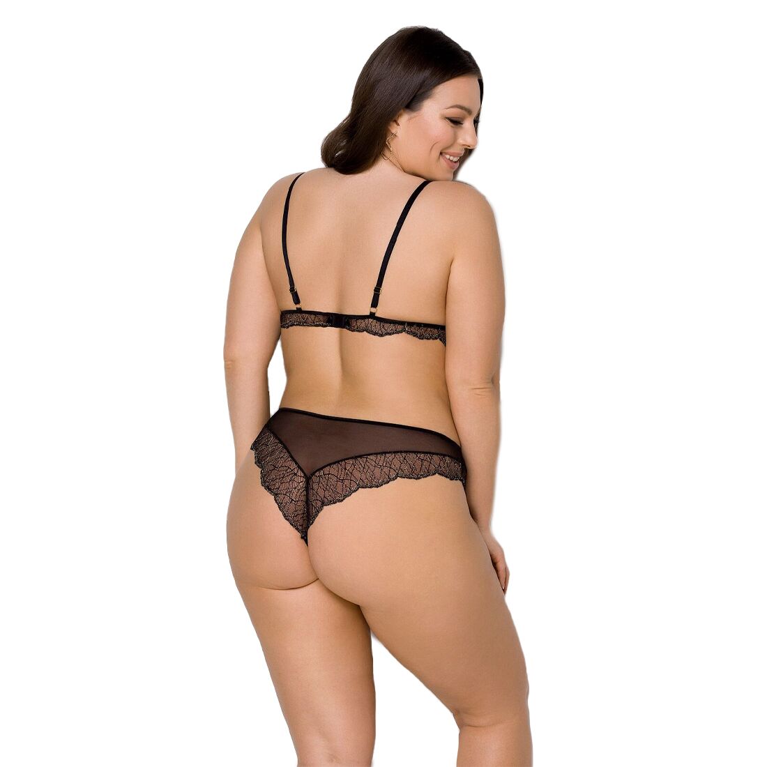 Комплект білизни Passion AMBERLY SET 4XL/5XL black, ліф, трусики бразиліана, люрексова нитка