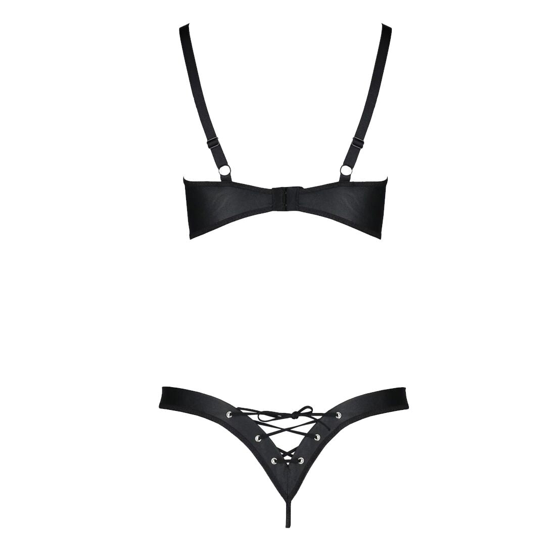 Комплект з екошкіри Passion CELINE BIKINI 4XL/5XL black, відкритий бра, стрінги зі шнурівкою