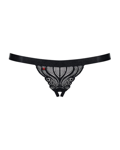 Мереживні танги з доступом Obsessive 828-THC-1 crotchless thong L/XL, чорні